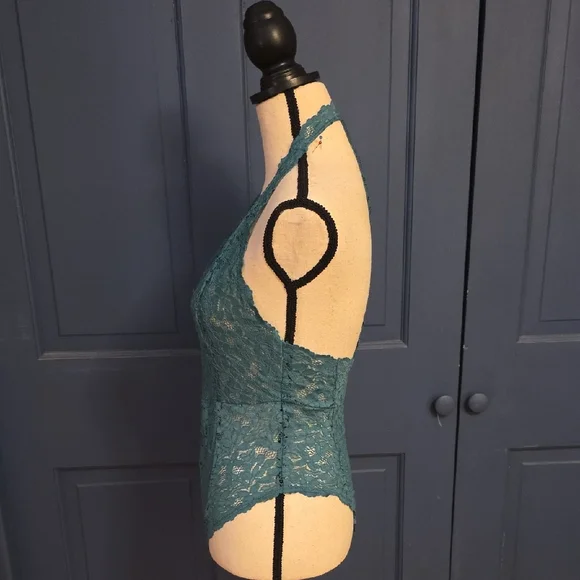 Free People Intimately Teal Lace Halter Bodysuit Sz Small - Picture 4 of 8